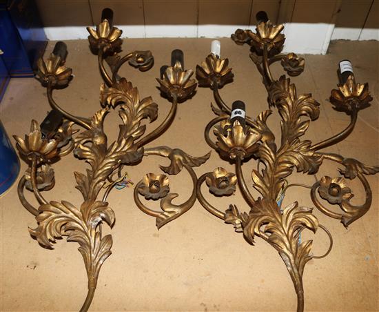 Pair gilt metal wall lights